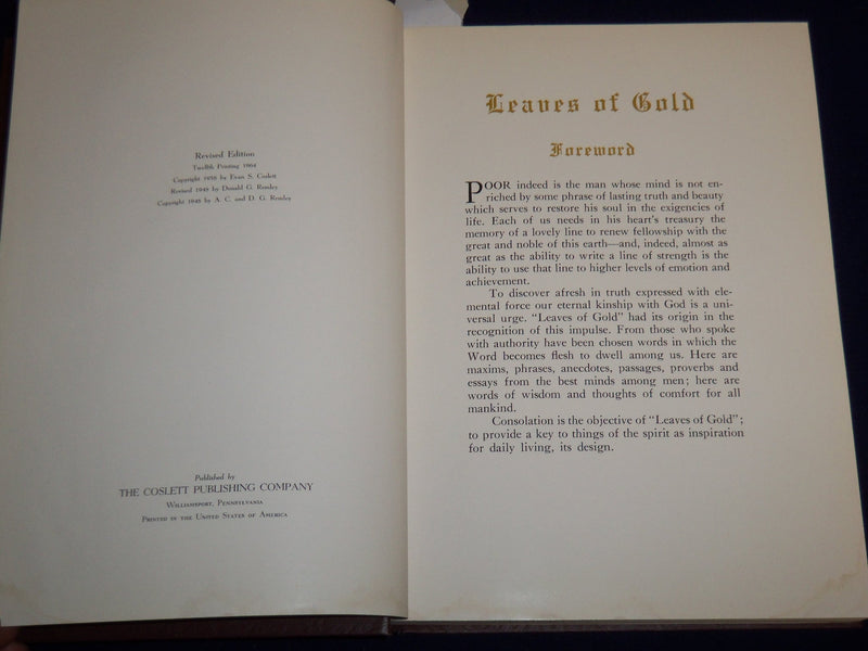 1964 LEAVES OF GOLD AN ANTHOLOGY BOOK BY CLYDE LYTLE - PRAYERS - KD 1378I