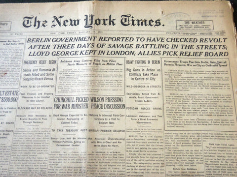 1919 JANUARY 10 NEW YORK TIMES - WILSON PRESSING PEACE DISCUSSION - NT 5830