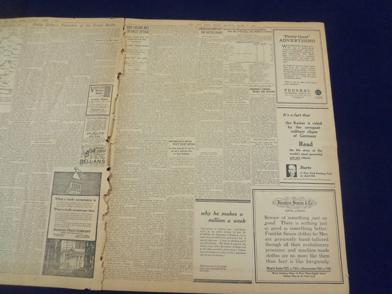 1918 APRIL 1 NEW YORK TIMES -AMERICAN ARMY STARTS FOR BATTLEFRONT - NT 8198