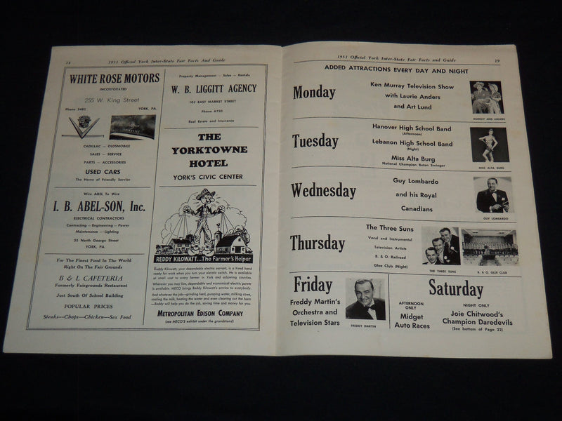 1951 YORK INTER STATE FAIR 100TH ANNIVERSARY OFFICIAL PROGRAM - J 8689