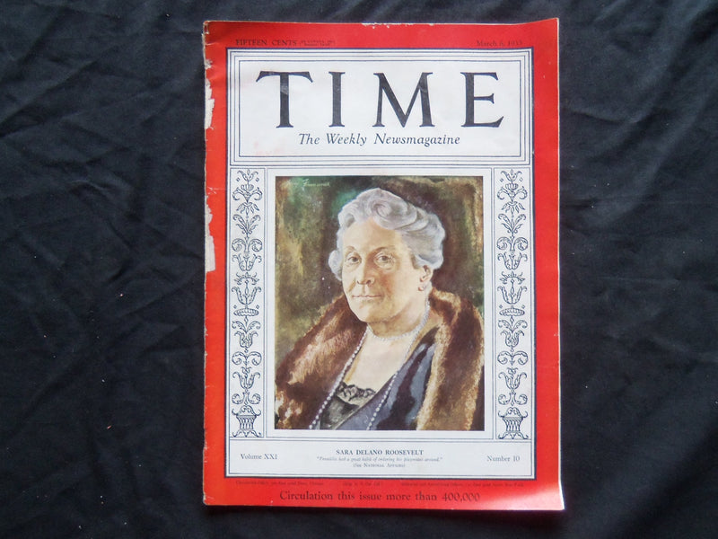 1933 MARCH 6 TIME MAGAZINE - SARA DELANO ROOSEVELT - T 361