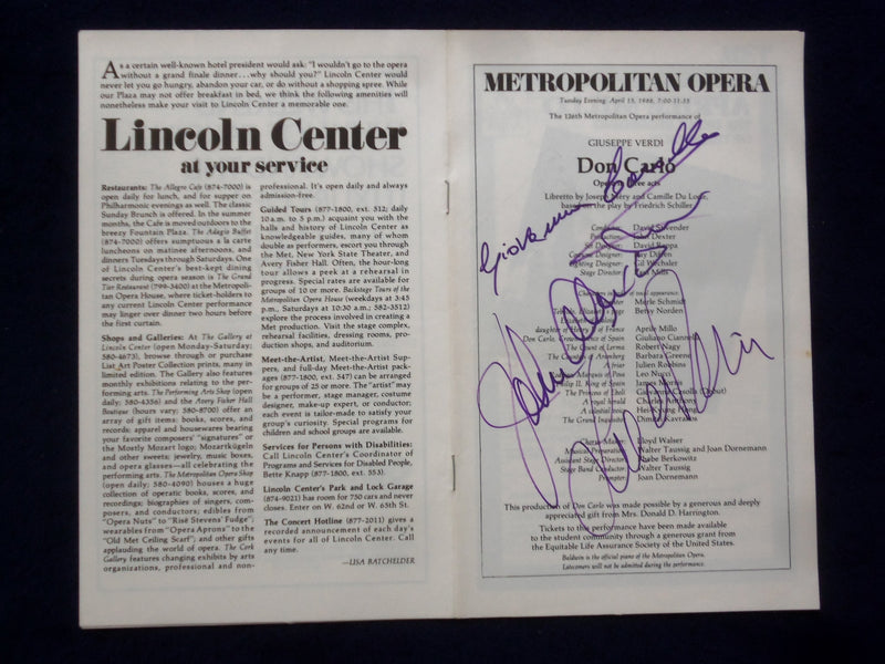 1986 APRIL 15 DON CARLO OPERA SIGNED PROGRAM- LEO NUCCI-JOHN DEXTER-G. CIANNELLA