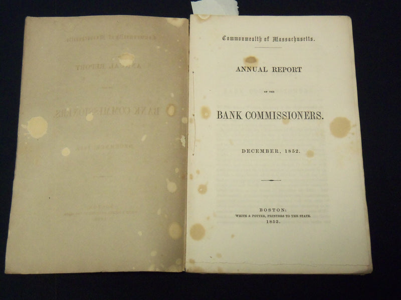 1852 DECEMBER MASSACHUSETTS BANK COMMISSIONERS ANNUAL REPORT - K 2048