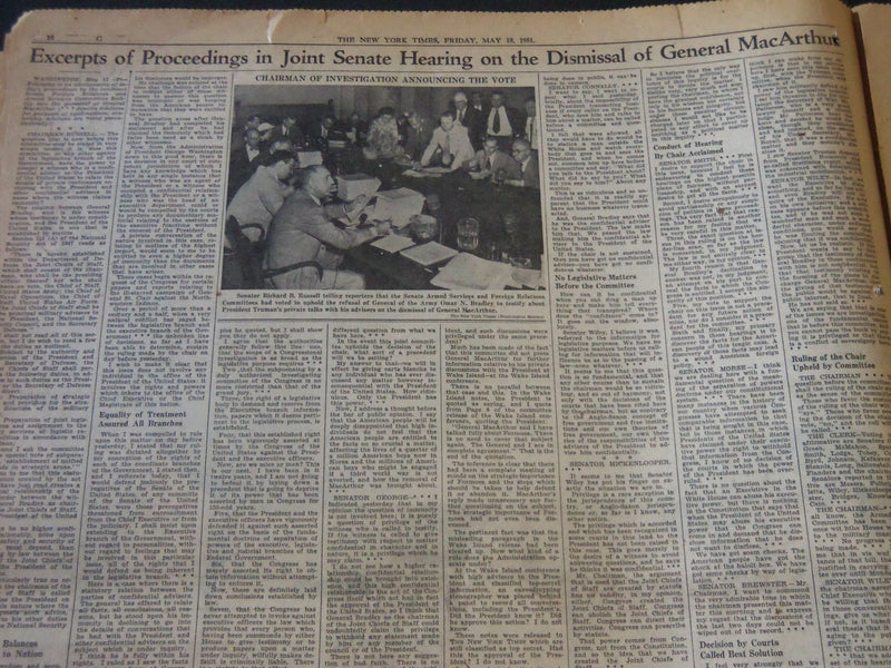 1950 MAY 18 NEW YORK TIMES - SENATORS UPHOLD BRADLEY 18 TO 8 - NT 5785