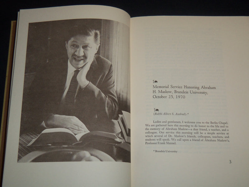 1972 ABRAHAM H. MASLOW A MEMORIAL VOLUME - BERTHA MASLOW - KD 5293U