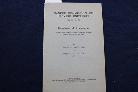 1925 TRANSFUSION OF LYMPHOCYTES SOFTCOVER BOOKLET - HARVARD UNIVERSITY - K 986