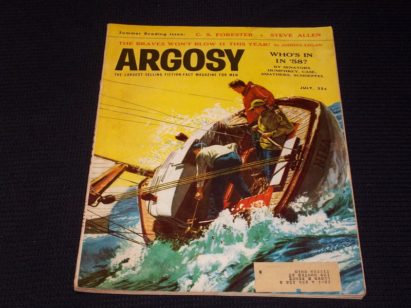 1957 JULY ARGOSY MAGAZINE - WHO'S IN '58 FRONT COVER - E 5306