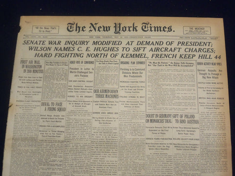 1918 MAY 16 NEW YORK TIMES - SENATE WAR INQUIRY MODIFIED BY WILSON - NT 8182