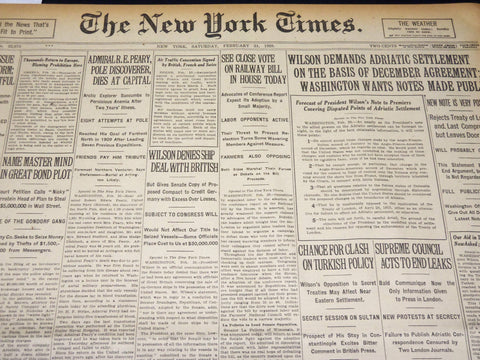 1920 FEBRUARY 21 NEW YORK TIMES - R. E. PEARYPOLE DISCOVERER DEAD - NT 7882