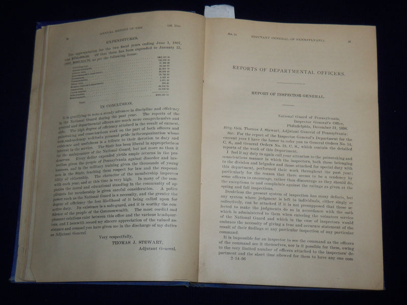 1897 ADJUTANT GENERAL OF PENNSYLVANIA REPORT HARDCOVER BOOK - MAP - KD 703A