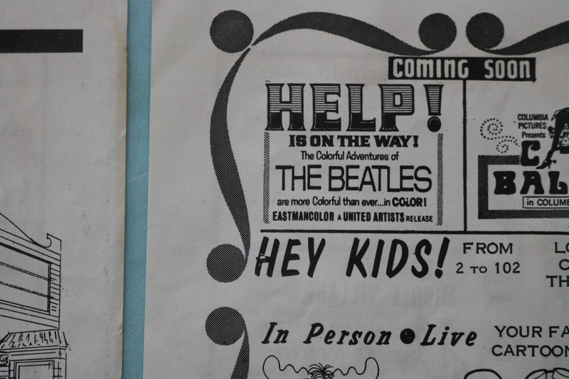 1965 NEW CLIFTON THEATRE PROGRAM - THE BEATLES HELP-LOT OF 2 -CLIFTON,NJ- K 2534