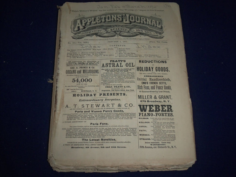 1875 JAN 2- MAR 27 APPLETONS' JOURNAL MAGAZINE BOUND VOL. - 13 ISSUES - KD 2302