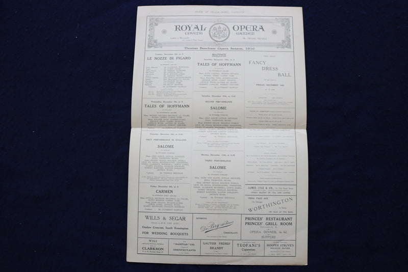 1910 DECEMBER 6 ROYAL OPERA COVENT GARDEN PROGRAM - LE NOZZE DIFIGARO - K 1672