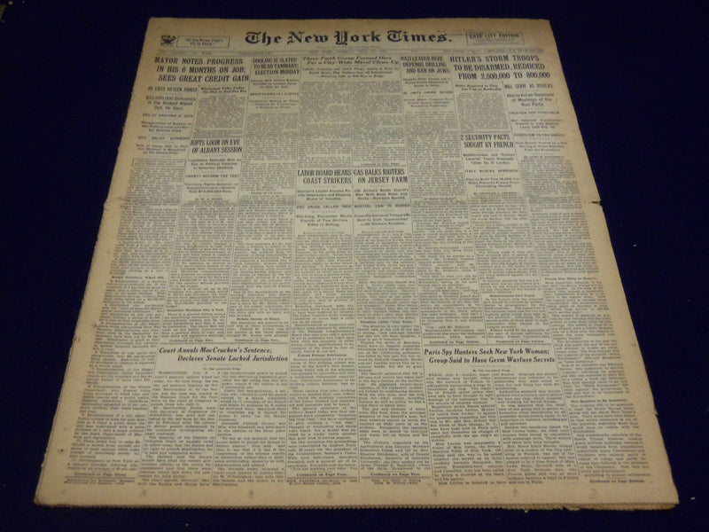 1934 JULY 10 NEW YORK TIMES - HITLER'S STORM TROOPS TO BE DISARMED - NT 1606