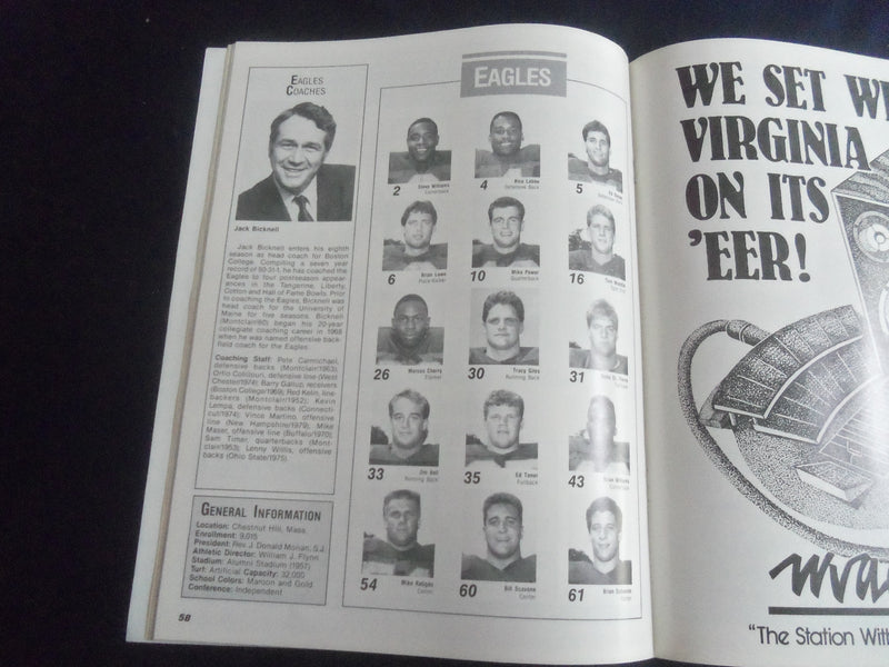 1988 OCT 22 FOOTBALL PROGRAM - WEST VIRGINIA UNIV VS BOSTON COLLEGE - SP 4686W
