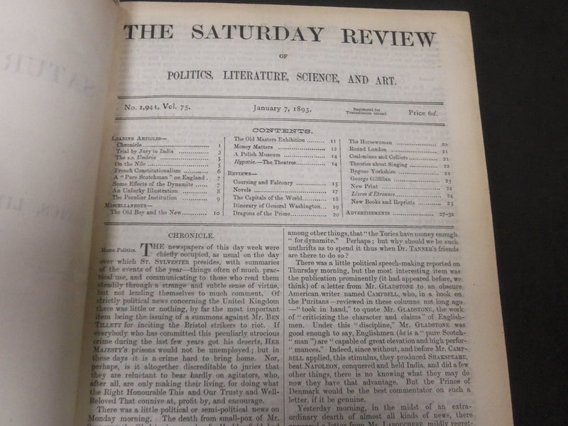 1893 SATURDAY REVIEW 2 BOUND VOLUMES - COMPLETE YR- PUBLISHED IN LONDON - R 1114