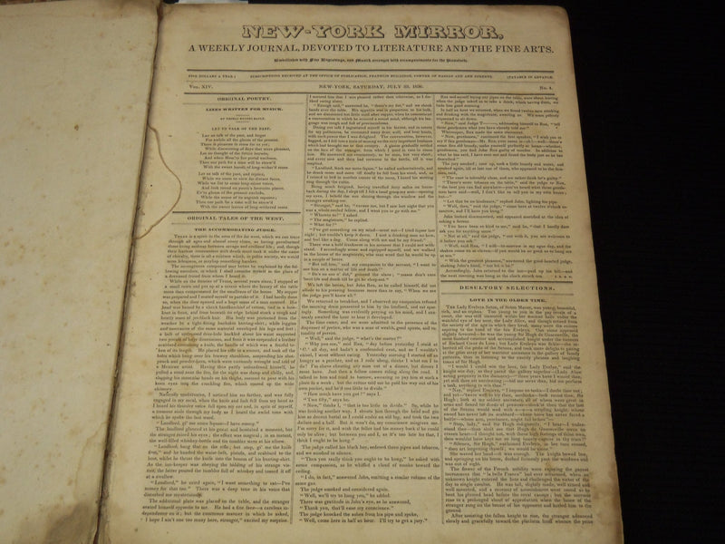 1839-1837 NEW YORK MIRROR AND LADIES GAZETTE BOUND VOLUME - R 89Q