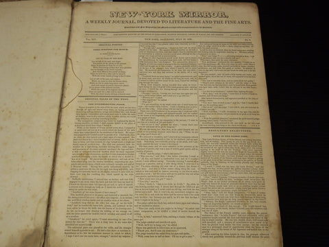 1839-1837 NEW YORK MIRROR AND LADIES GAZETTE BOUND VOLUME - R 89Q