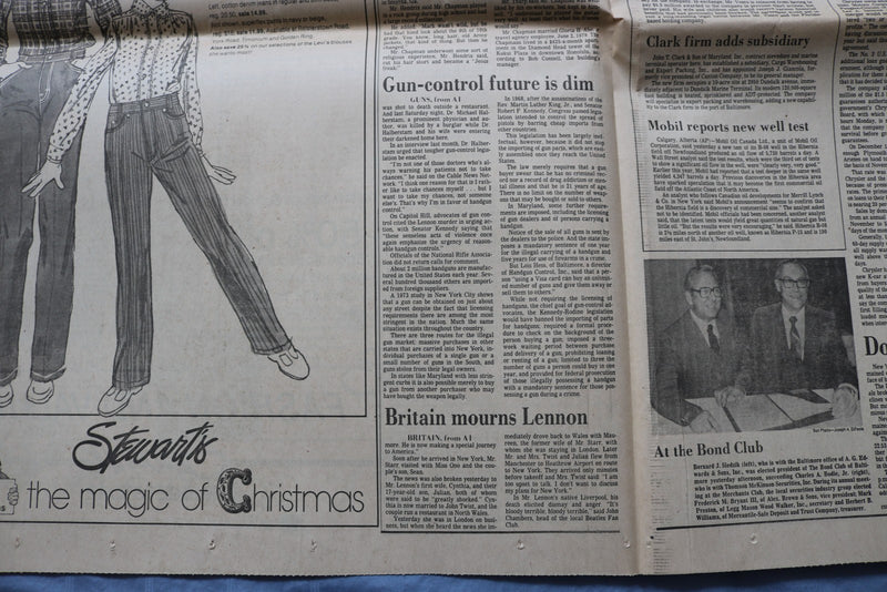 1980 DECEMBER 10 THE SUN NEWSPAPER-BALTIMORE, MD- JOHN LENNON MURDERED - NP 9215