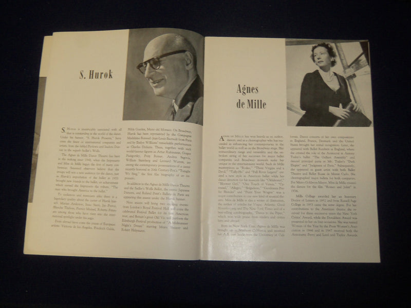 1953-1954 AGNES DE MILLE DANCE THEATRE PROGRAM - S. HUROK - PHOTOS - J 5043