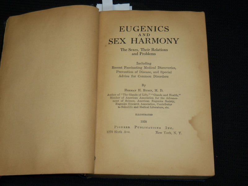 1938 EUGENICS AND SEX HARMONY HARDCOVER BOOK BY HERMAN RUBIN - KD 7522