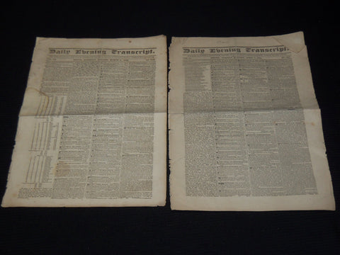 1835-1836 DAILY EVENING TRANSCRIPT NEWSPAPER LOT OF 2 - BOSTON - K 76