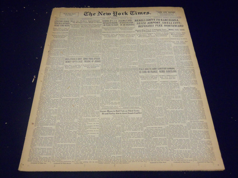 1939 JAN 25 NEW YORK TIMES - REBELS DRIVE TO BARCELONA - SEIZE AIRPORT - NT 500