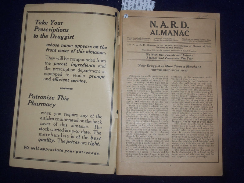 1930 N.A.R.D. ALMANAC SOFTCOVER BOOK - DRUG STORE REFERENCE BOOK - J 9656