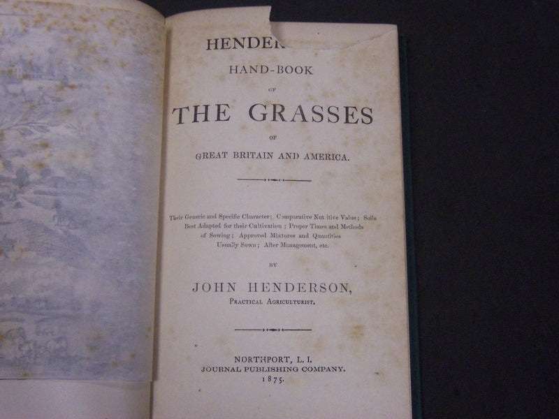 1875 HENDERSON'S HANDBOOK OF THE GRASSES OF GREAT BRITAIN & AMERICA - KD 5819