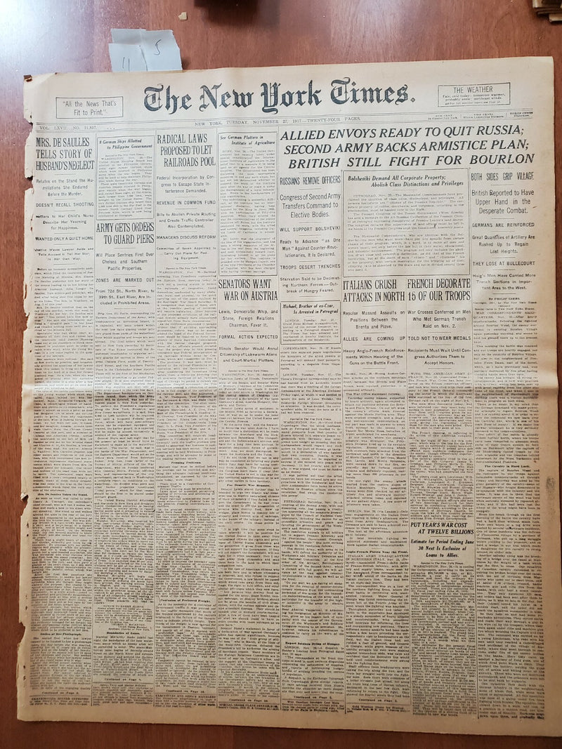 1917 NOVEMBER 27 NEW YORK TIMES - ALLIED ENVOYS TO QUIT RUSSIA - NT 8075