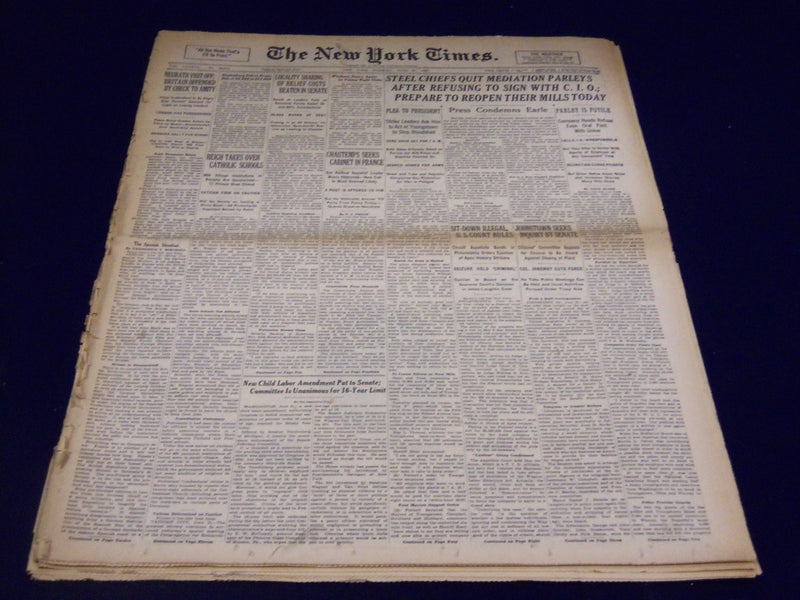 1937 JUNE 22 NEW YORK TIMES - STEEL CHIEFS QUIT MEDIATION PARLEYS - NT 1281
