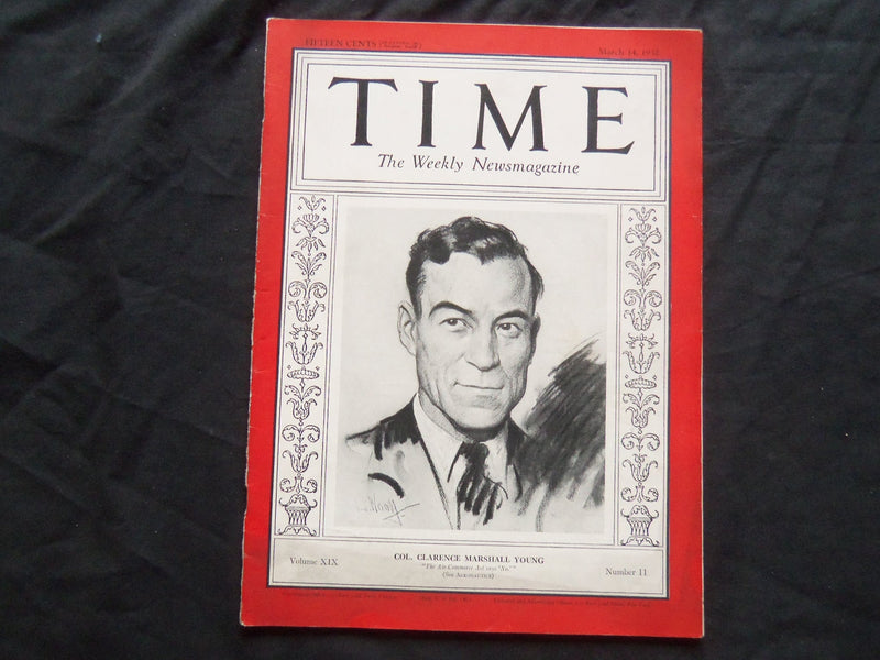 1932 MARCH 14 TIME MAGAZINE - COL. CLARENCE MARSHALL YOUNG - T 314