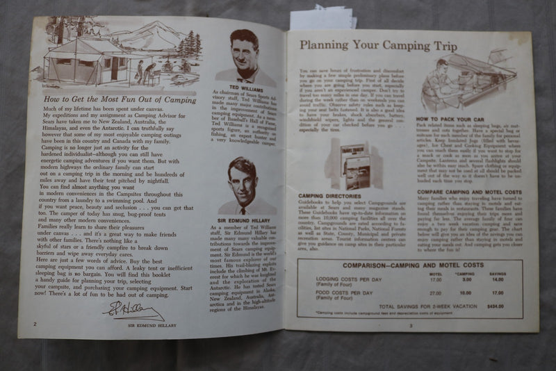 1969 SEARS CAMPING TIPS FROM SIR EDMUND HILLARY - SOFTCOVER BOOK - K 3464