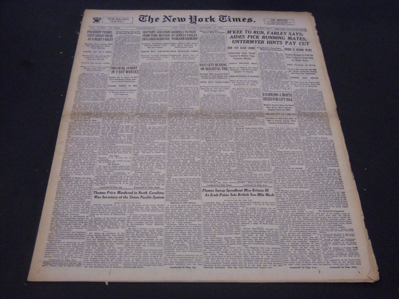 1933 SEPTEMBER 25 NEW YORK TIMES - MATTER'S CREATION FROM PURE MOTION - NT 5184