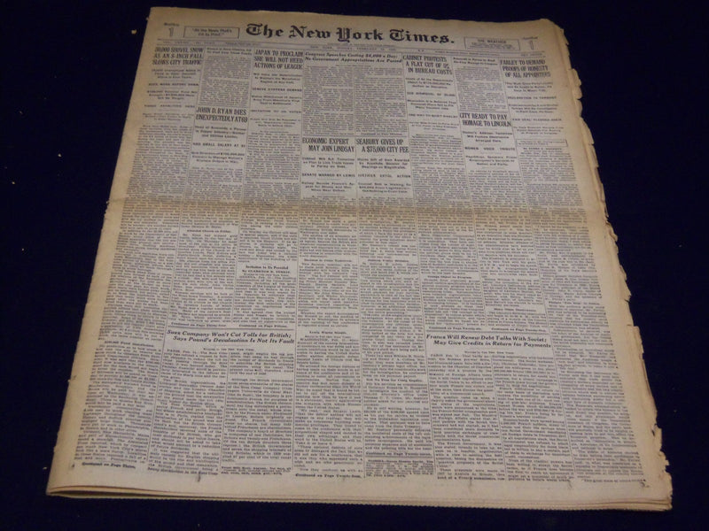 1933 FEBRUARY 12 NEW YORK TIMES - JOHN RYAN DIES AT 69 - NT 4170