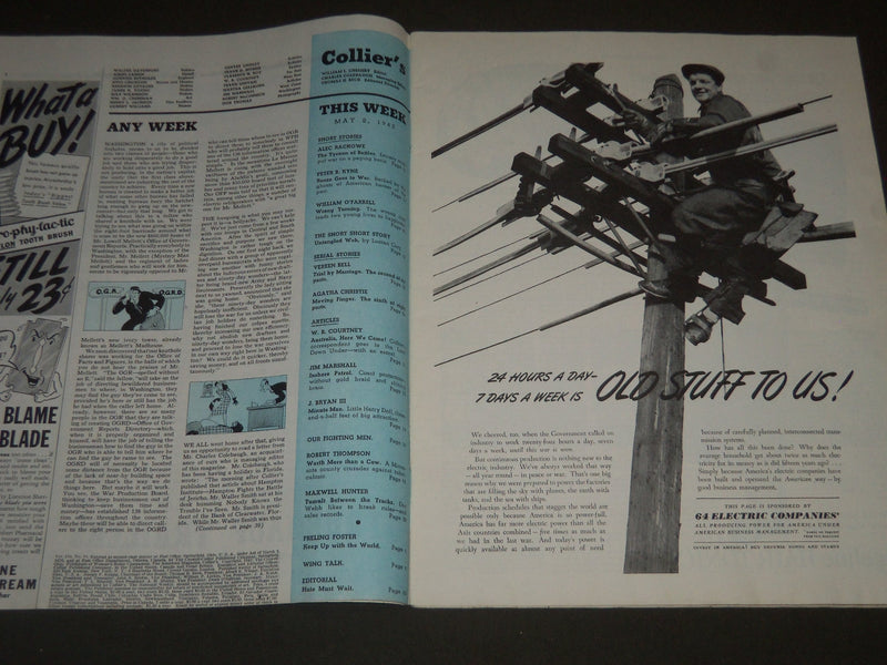 1942 MAY 2 COLLIER'S MAGAZINE - JOE DIMAGGIO BACK COVER - ADS - ST 4811