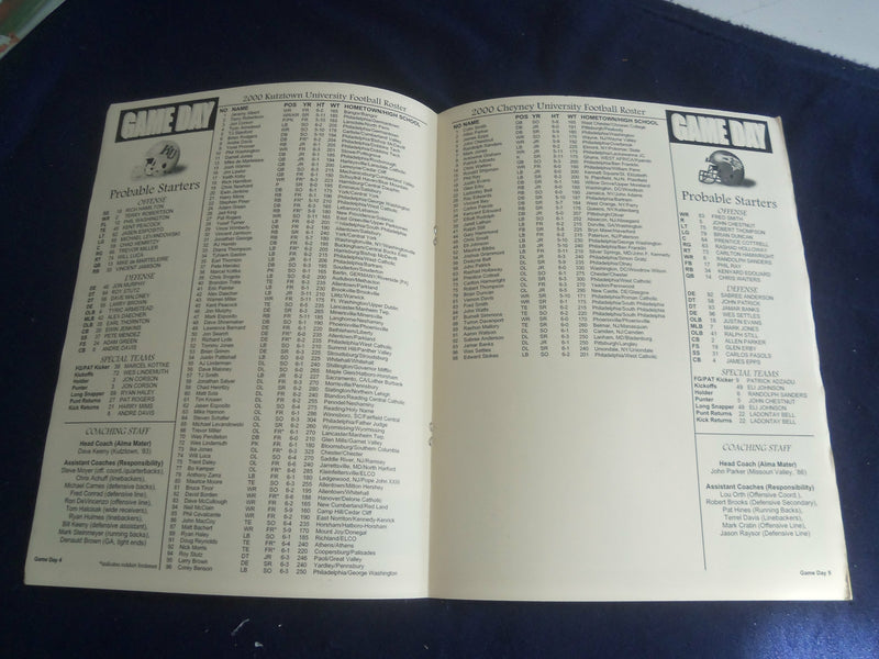 2000 OCT 21 FOOTBALL PROGRAM - KUTZTOWN UNIV VS CHEYNEY UNIV - SP 1218Y