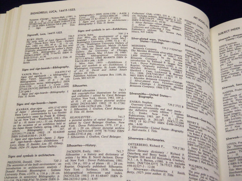 1876-1984 ART BOOKS INTERNATIONAL INDEX OF SERIAL PUBLICATION LOT OF 3 - KD 3480