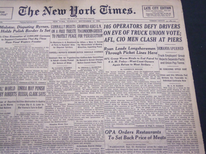 1946 SEPTEMBER 17 NEW YORK TIMES - OPERATORS DEFY DRIVERS - NT 4235