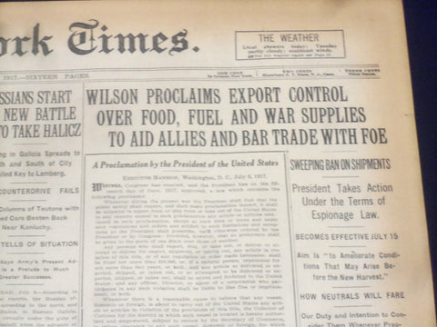1917 JULY 9 NEW YORK TIMES - WILSON PROCLAIMS EXPORT CONTROL - NT 9299