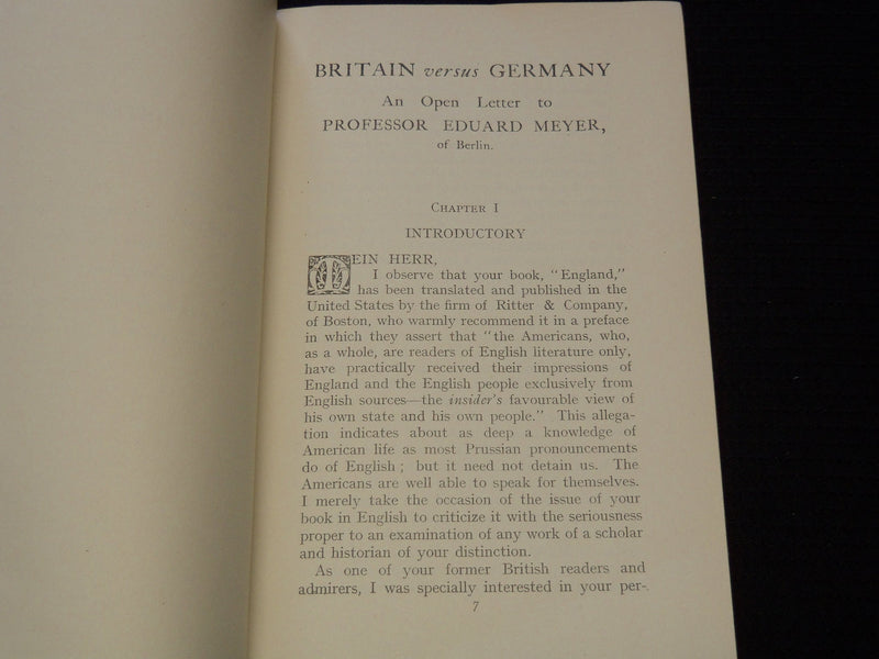1917 BRITAIN VERSUS GERMANY BOOK OPEN LETTER BY HON. J. M. ROBERTSON - J 7432