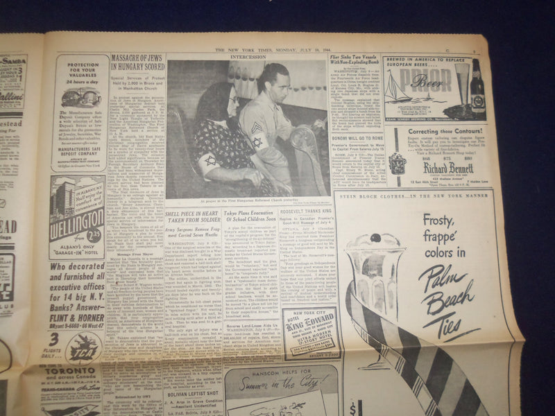 1944 JULY 10 NEW YORK TIMES-BRITISH CAPTURE CAEN, AMERICANS WIN LA HAYE- NP 6588