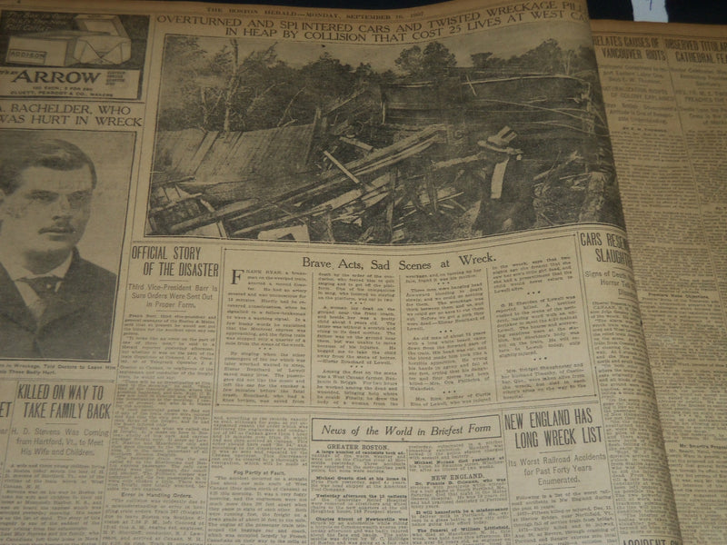 1907 SEPT 16 THE BOSTON HERALD - 25 KILLED IN TRAIN WRECK AT CANAAN - BH 239