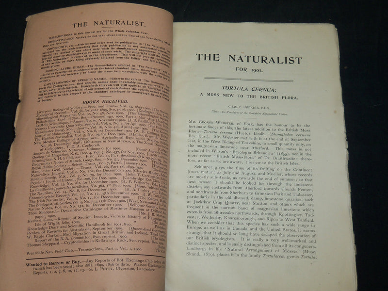 1901 THE NATURALIST MAGAZINE HISTORY FOR NORTH OF ENGLAND LOT OF 12 - WR 106K