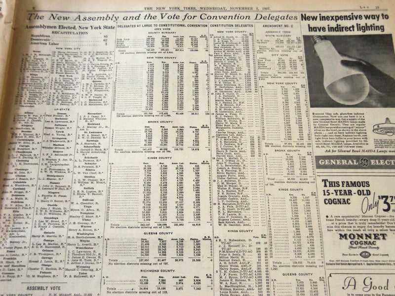 1937 NOVEMBER 3 NEW YORK TIMES - LAGUARDIA RE-ELECTED DEWEY WINS - NT 5547