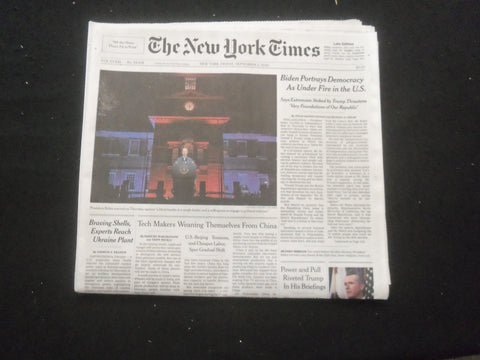 2022 SEPTEMBER 2 NEW YORK TIMES - BIDEN PORTRAYS DEMOCRACY AS UNDER FIRE IN U.S.