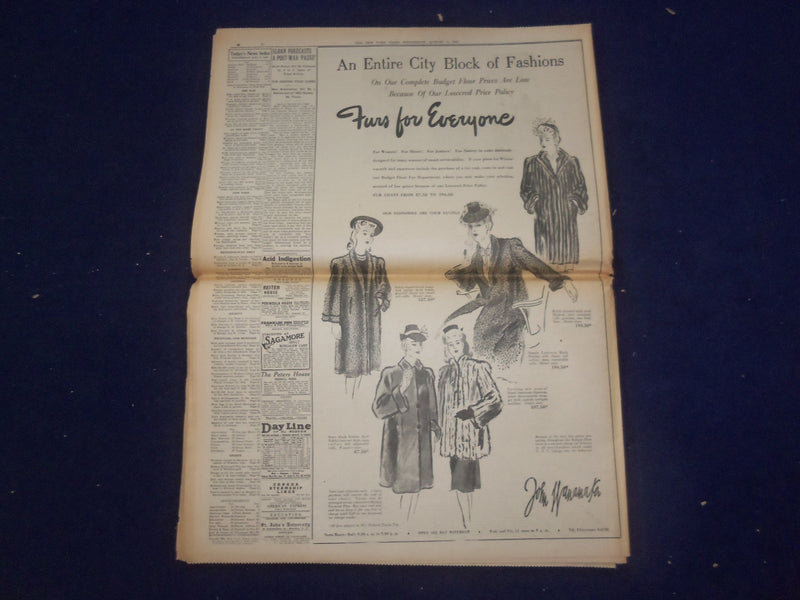 1943 AUG 11 NEW YORK TIMES -CHURCHILL IN QUEBEC, ROOSEVELT WILL SEE HIM- NP 6548
