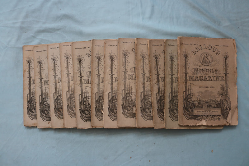 1880 BALLOU'S MONTHLY MAGAZINE - COMPLETE YEAR - LOT OF 12 - O 3975
