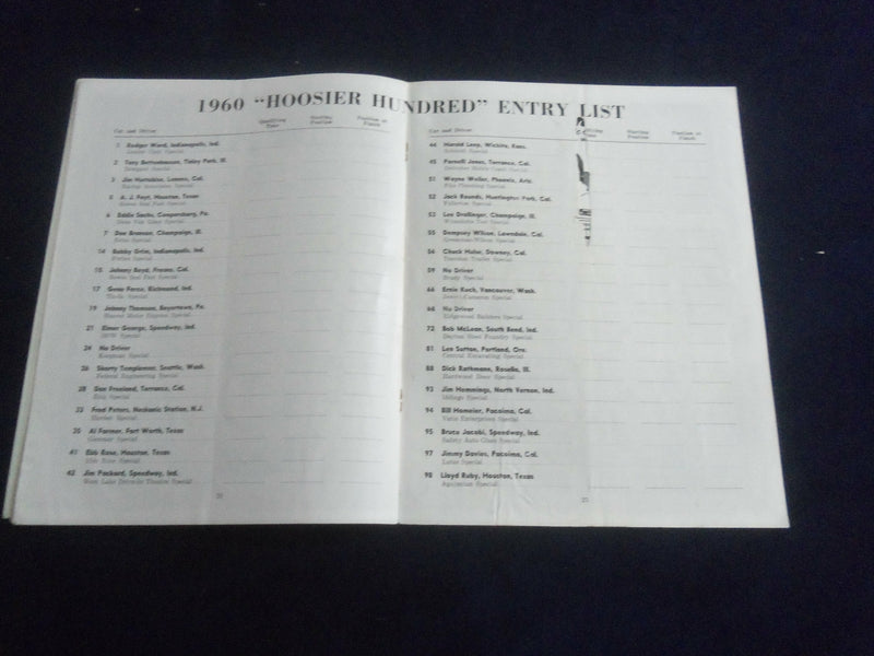 1960 SEP 17 HOOSIER HUNDRED RACING PROGRAM -INDIANA STATE FAIRGROUNDS - SP 3804M