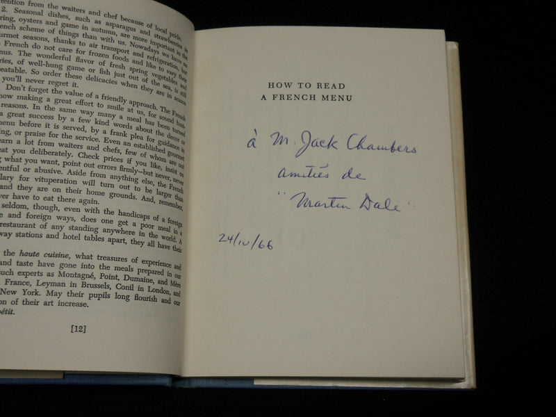 1966 HOW TO READ A FRENCH MENU BOOK INSCRIBED BY MARTIN DALE - FIRST EDN- J 6881